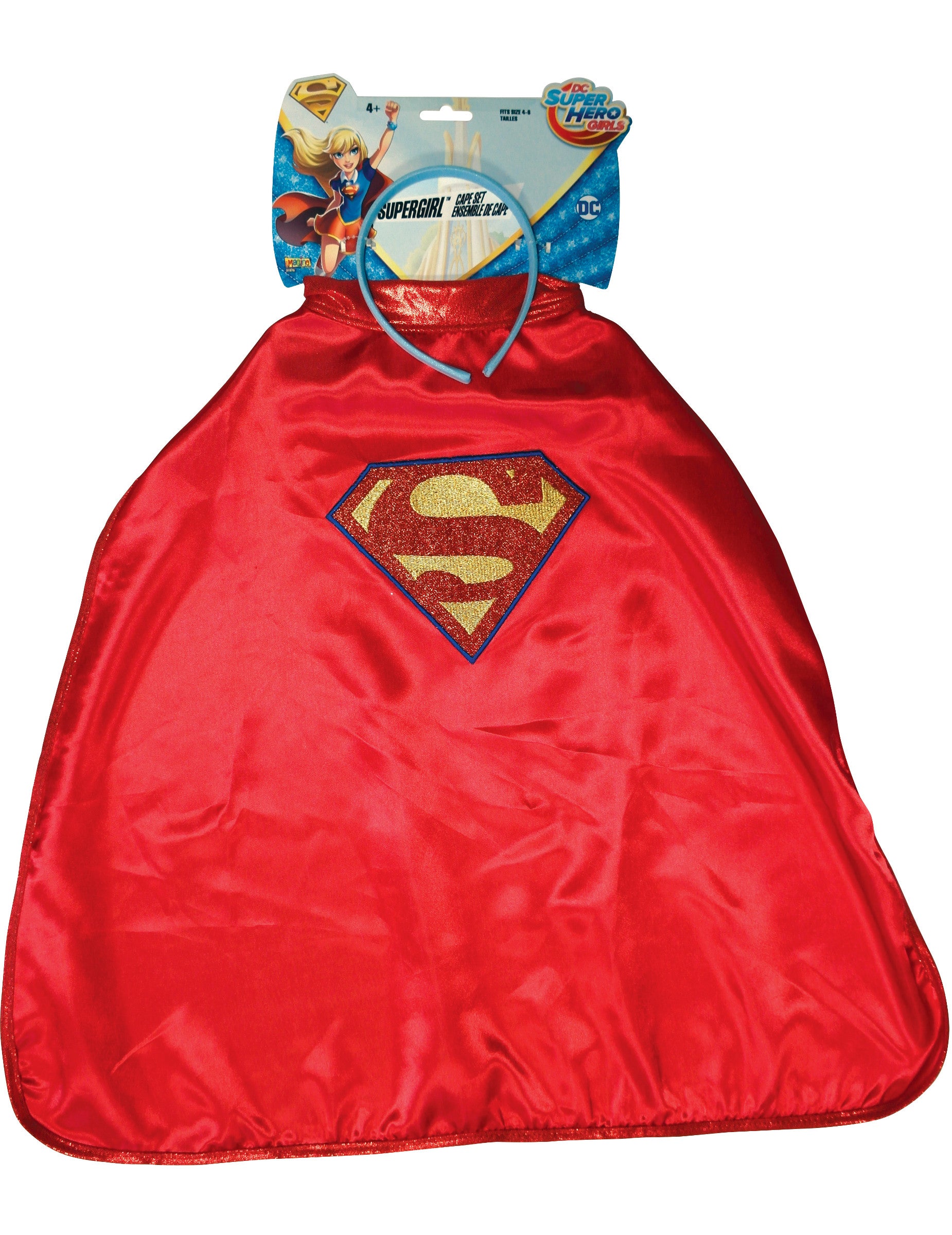 Vue de face de la cape et serre-tête Supergirl Super Hero Girls