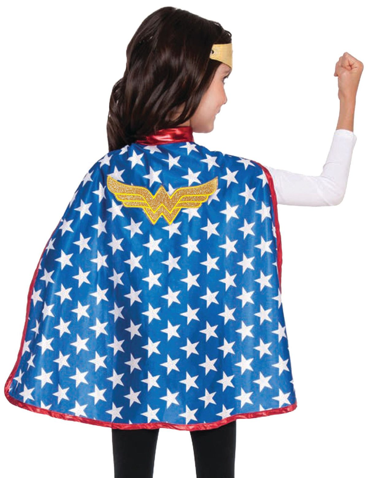 Cape et tiare Wonder Woman Super Hero Girls pour enfant bleue à étoiles blanches et logo doré