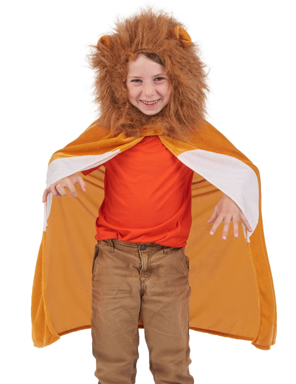 Cape lion pour enfant orange avec capuche crinière