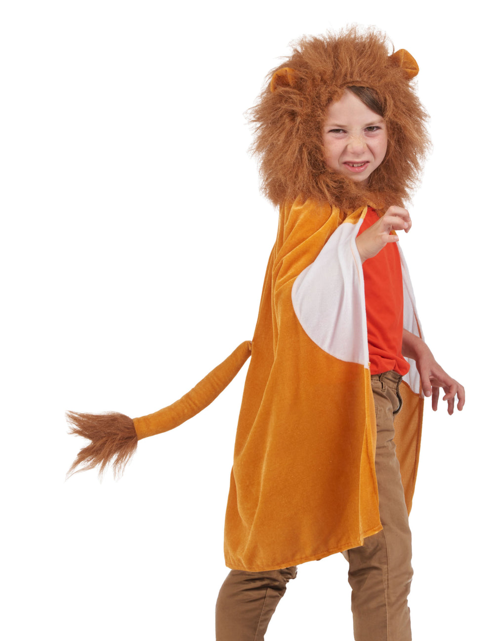 Vue de profil avec la queue de la cape lion pour enfant