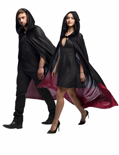 Cape Halloween pour adulte noire avec dégradé rouge
