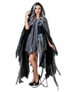 Cape obscure Halloween pour adulte grise et noire déchiquetée avec capuche