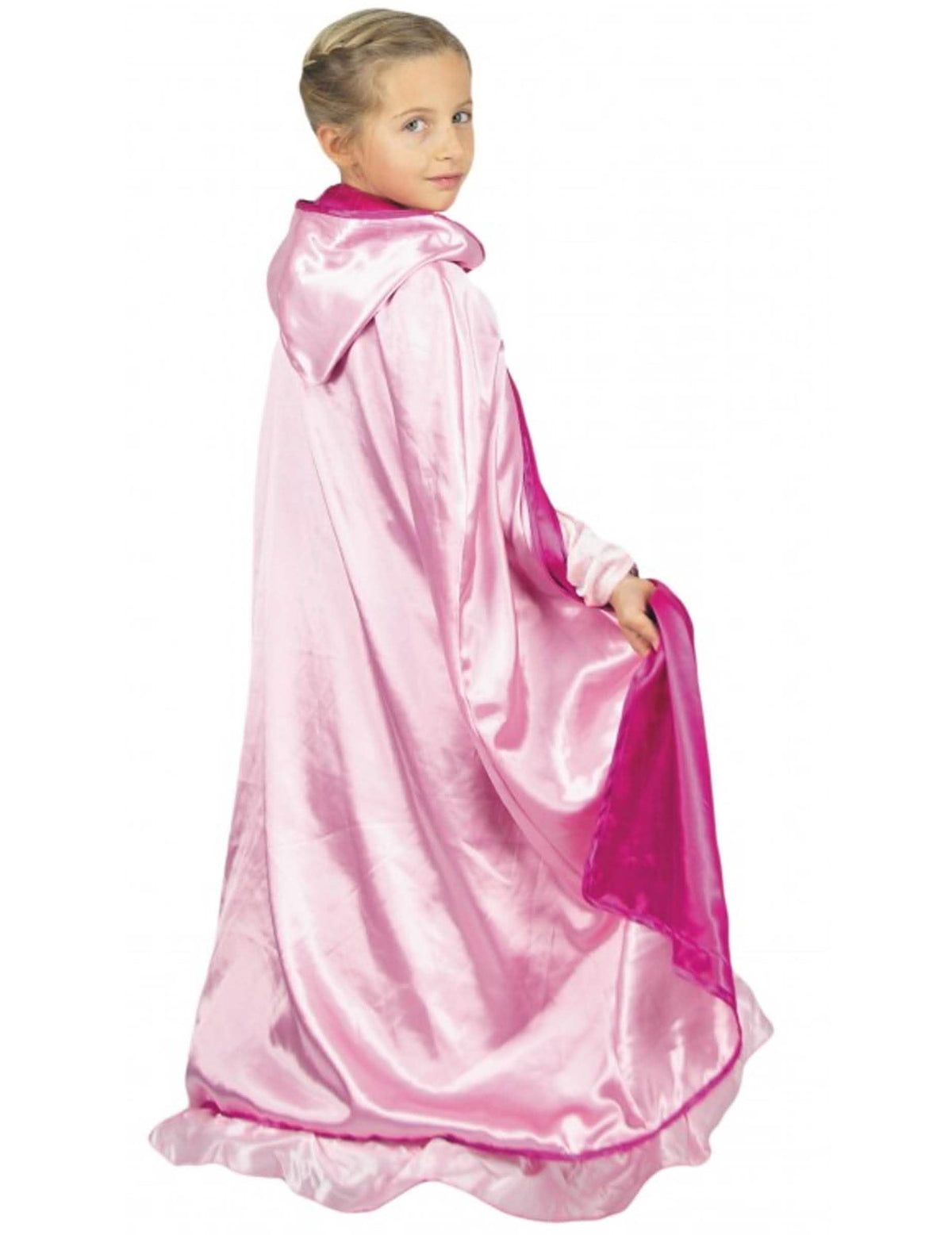 Capa de princesa reversível de luxo para criança cor de rosa acetinada