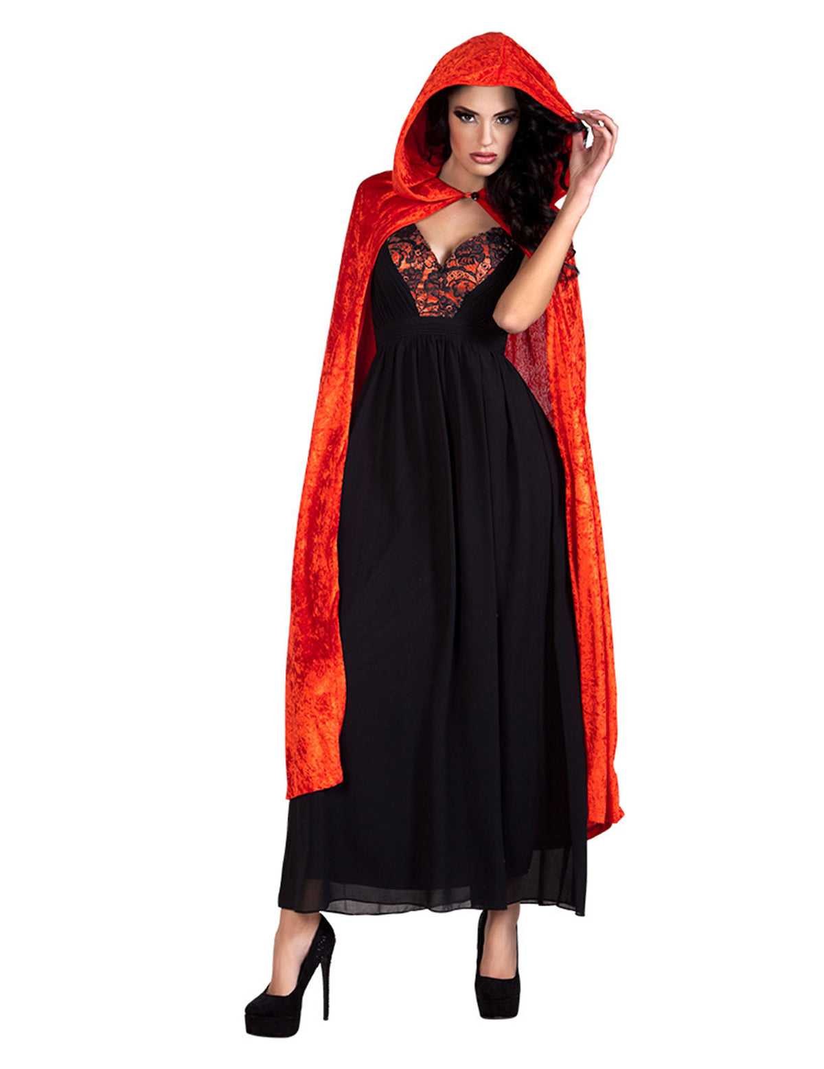 Capa vermelha aspeto veludo 120 cm adulto Halloween