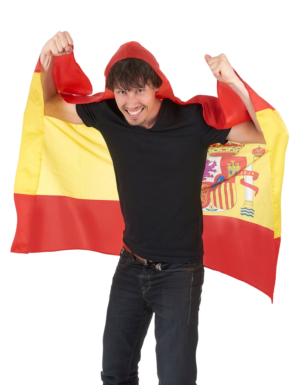 Cape supporter Espagne pour adulte rouge et jaune avec capuche