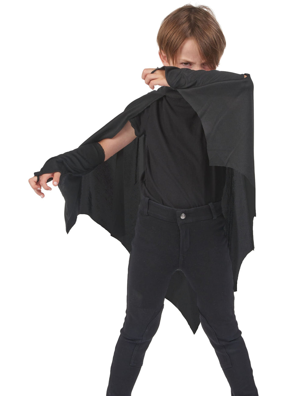 Détail de l'effet ailes de la cape vampire chauve-souris pour enfant