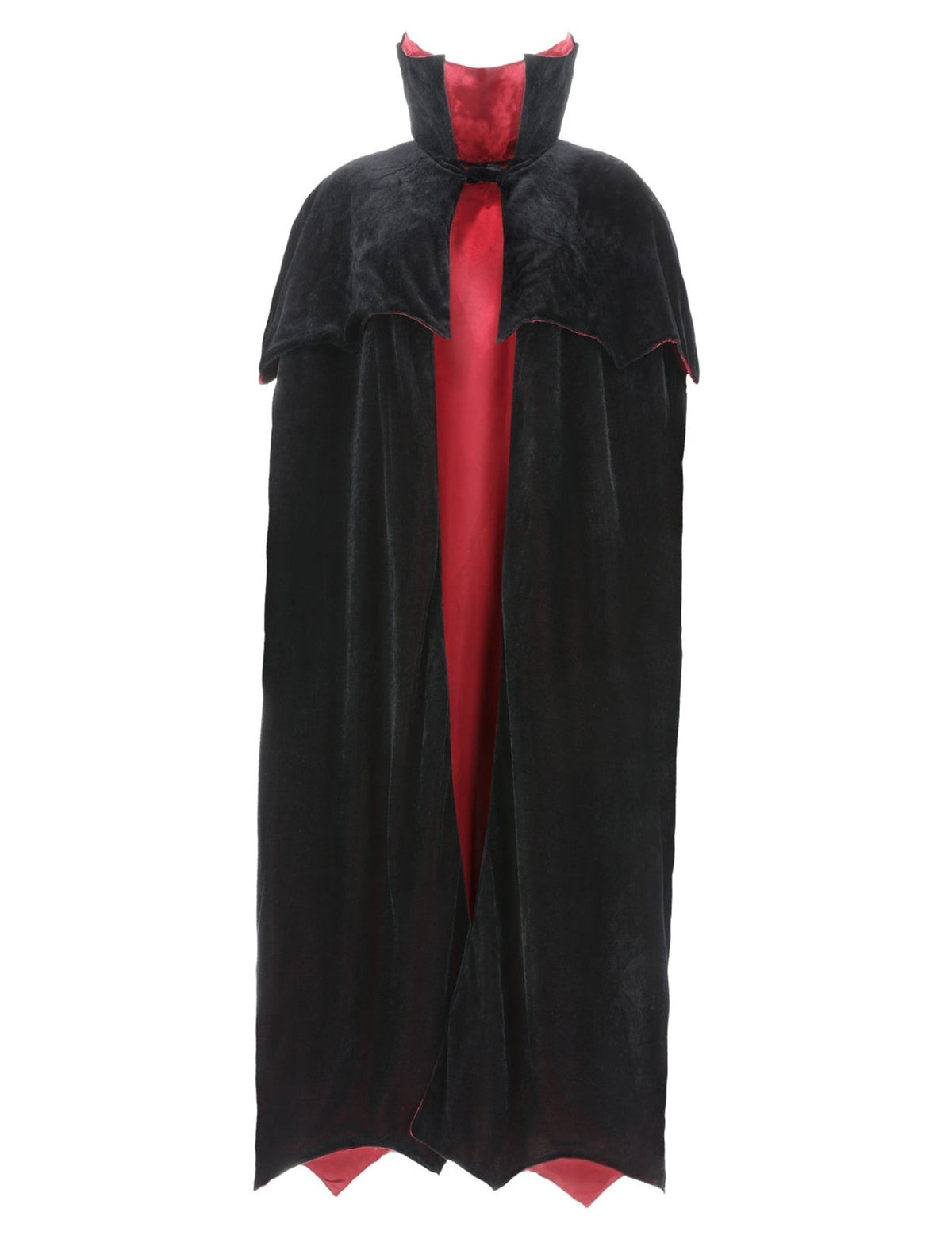 Détail du col montant et de la doublure de la cape de vampire luxe en velours pour adulte