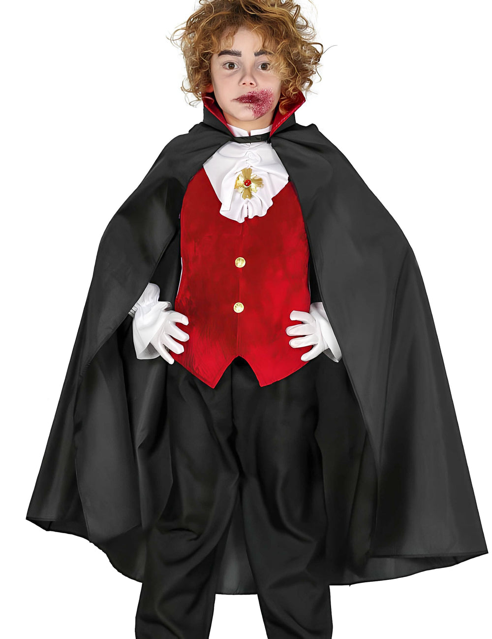 Cape de vampire pour enfant noire avec col rouge