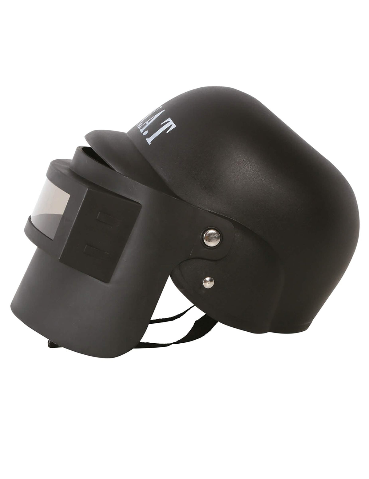Vista lateral do capacete anti-motim SWAT