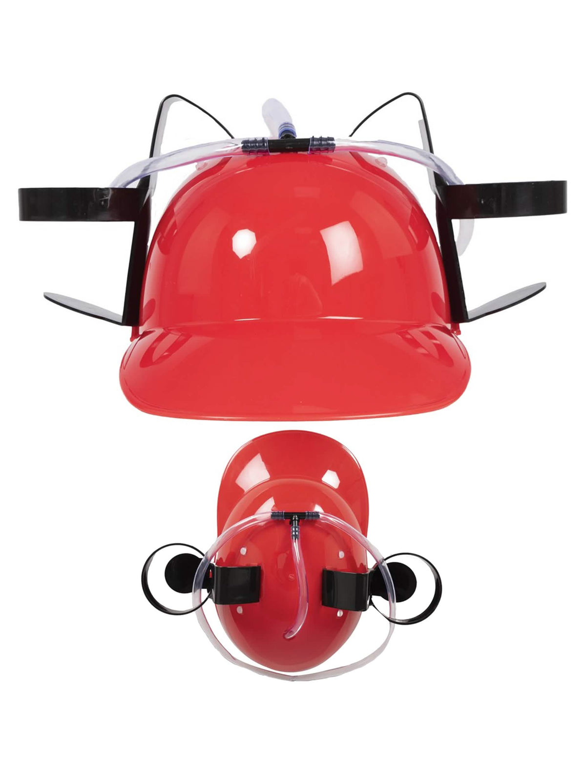 Vistas frontal e superior do capacete anti-sede para adulto