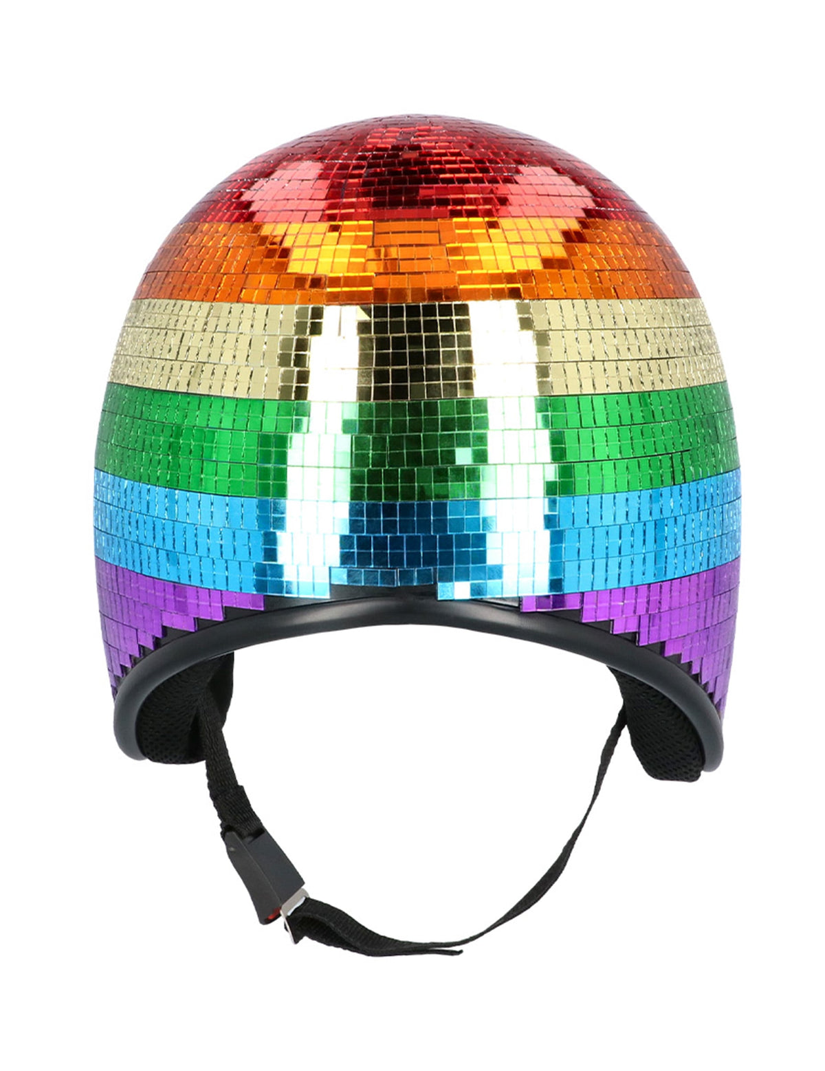 Vue de dos du casque boule à facettes arc en ciel pour adulte