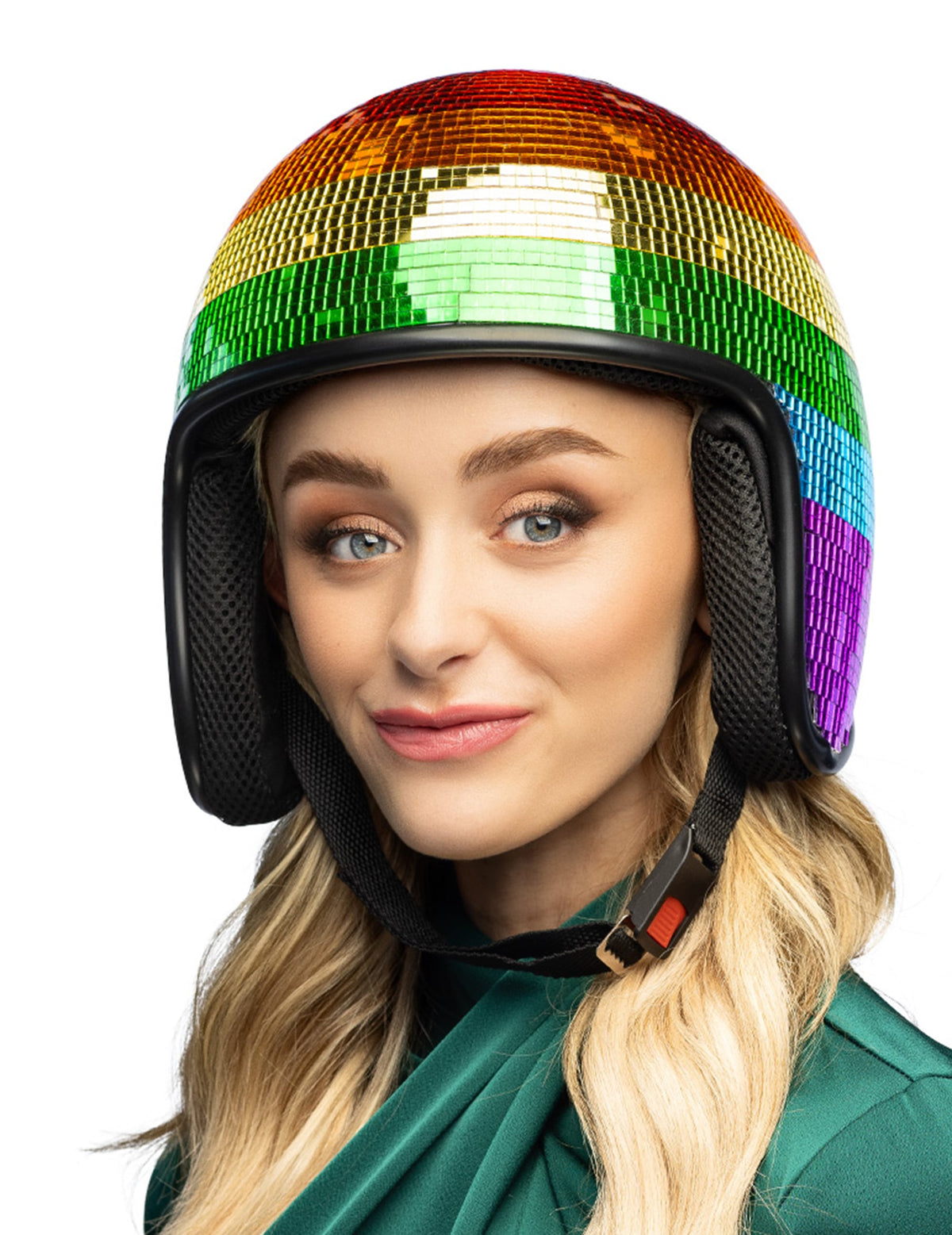 Casque boule à facettes arc en ciel pour adulte multicolore à effet miroir