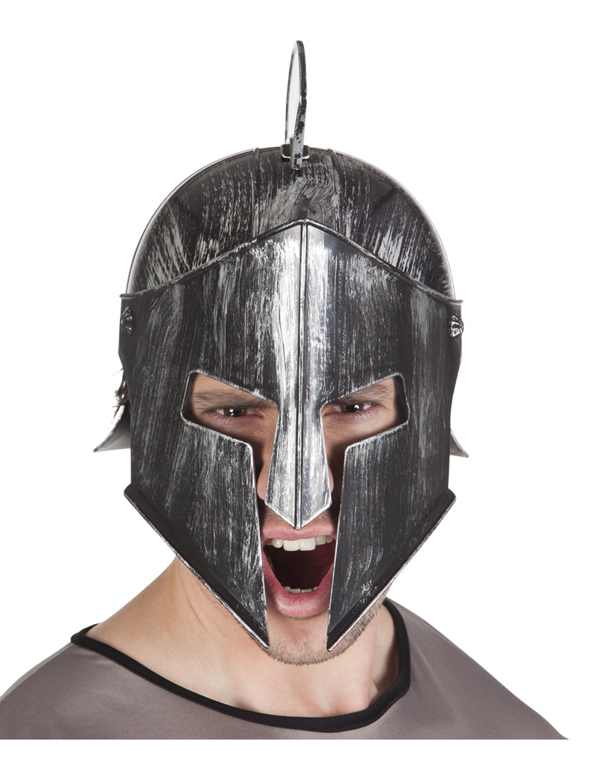 Casque de chevalier guerrier pour adulte argenté et noir effet brossé