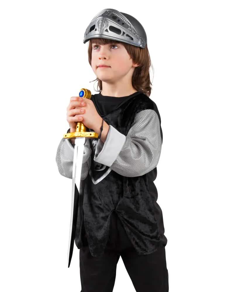 Mise em situação do capacete de cavaleiro medieval