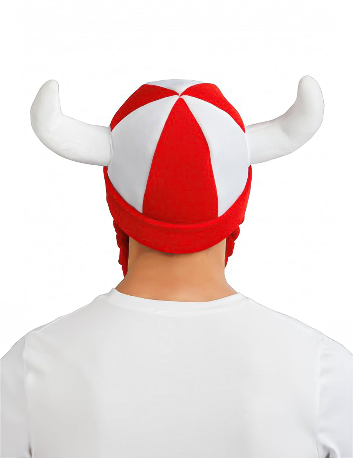 Capacete de tecido com chifres e tranças adepto branco e vermelho