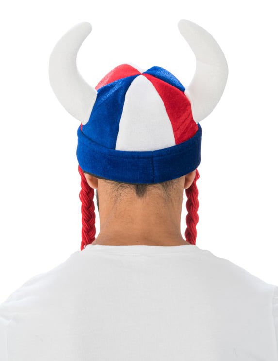 Vue de dos du casque gaulois avec cornes et tresses