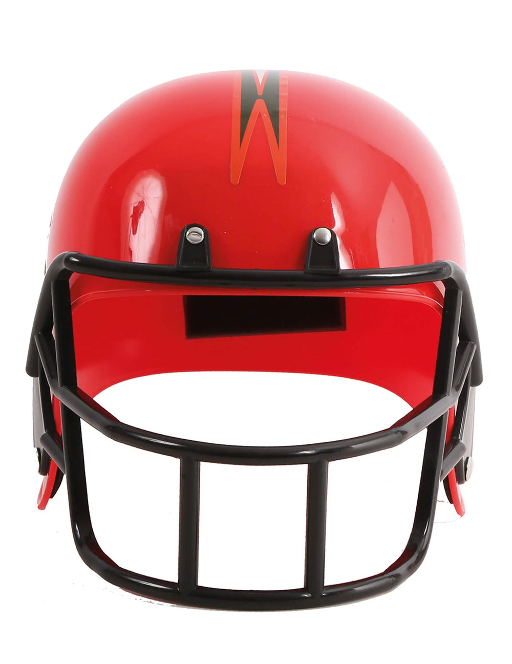 Vista frontal do capacete de jogador de futebol para adulto vermelho