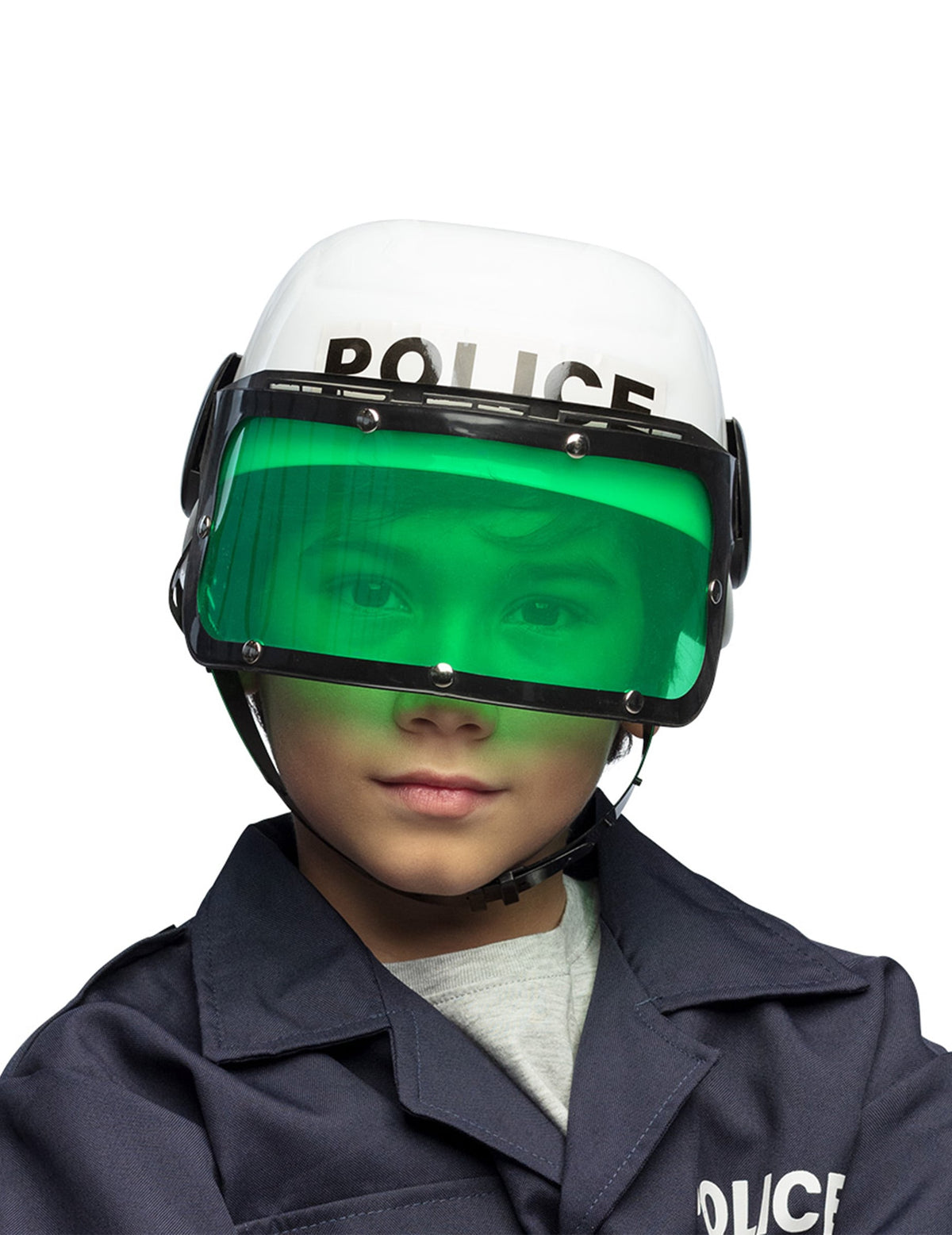 Casque de police pour enfant blanc avec visière verte