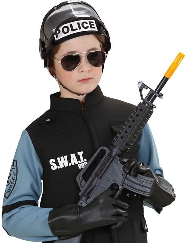 Capacete de polícia para criança preto com viseira transparente