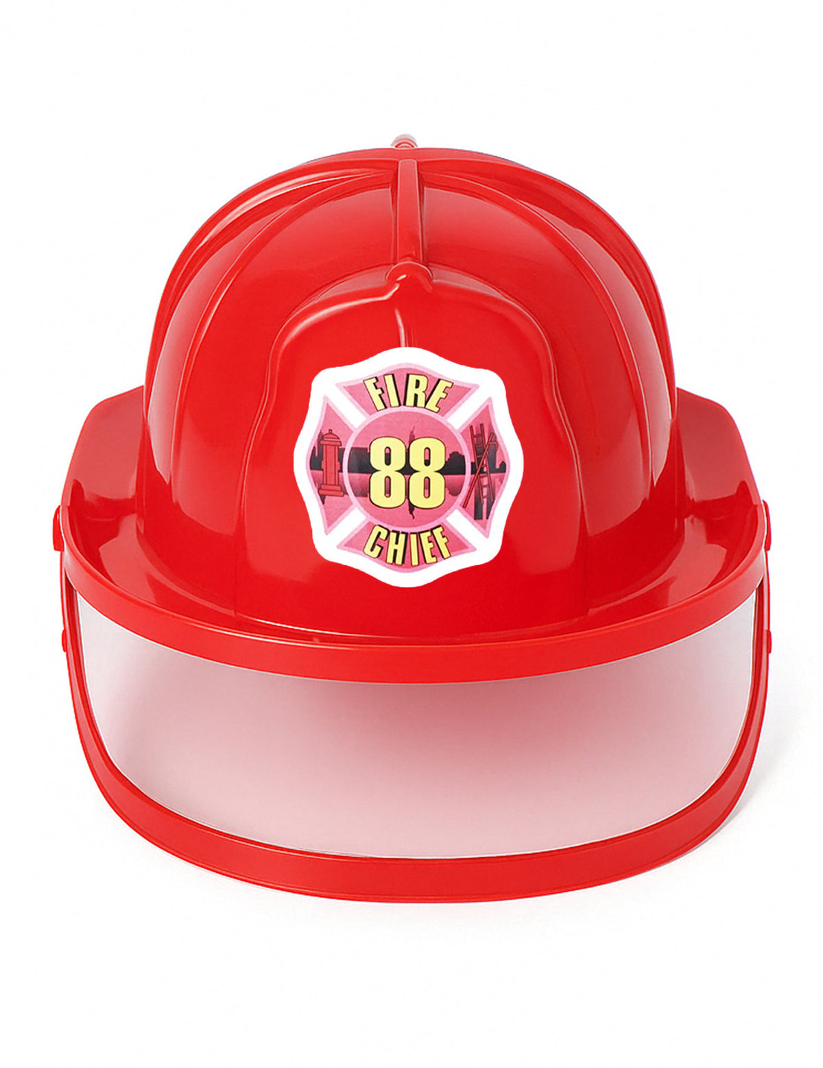 Détail de la visière et de l'emblème du casque de pompier pour enfant