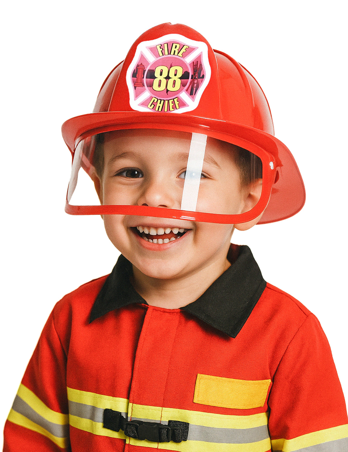 Casque de pompier pour enfant rouge avec visière