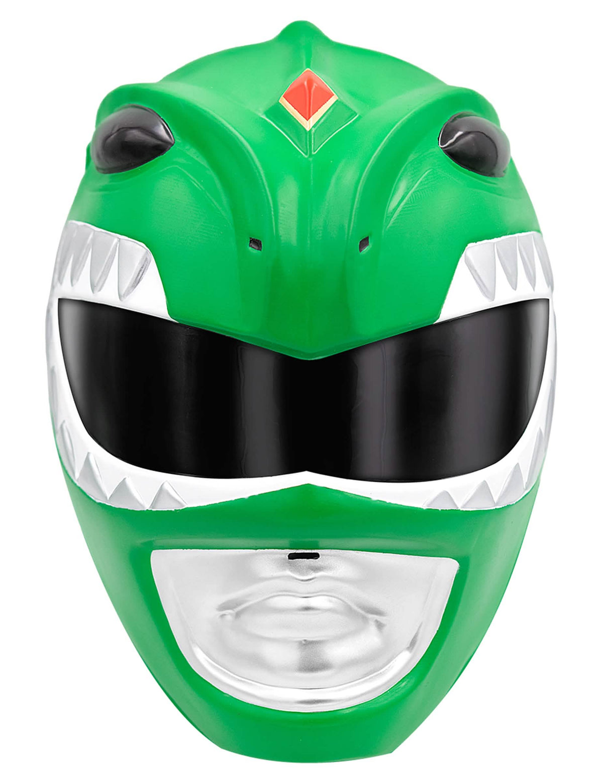 Vue de face du casque Power Ranger pour adulte vert