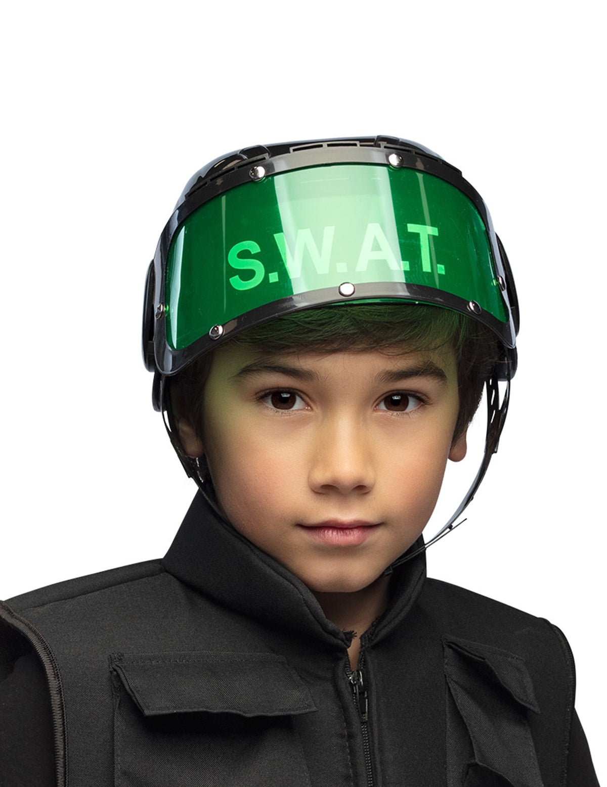 Gros plan sur la visière du casque SWAT pour enfant