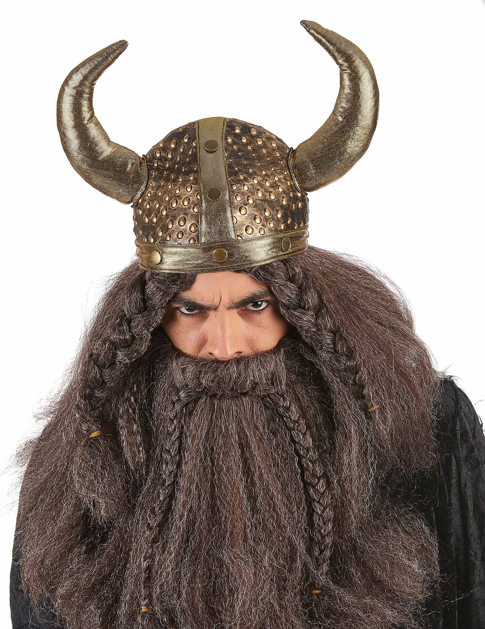 Casque viking pour adulte souple métallisé bronze avec cornes