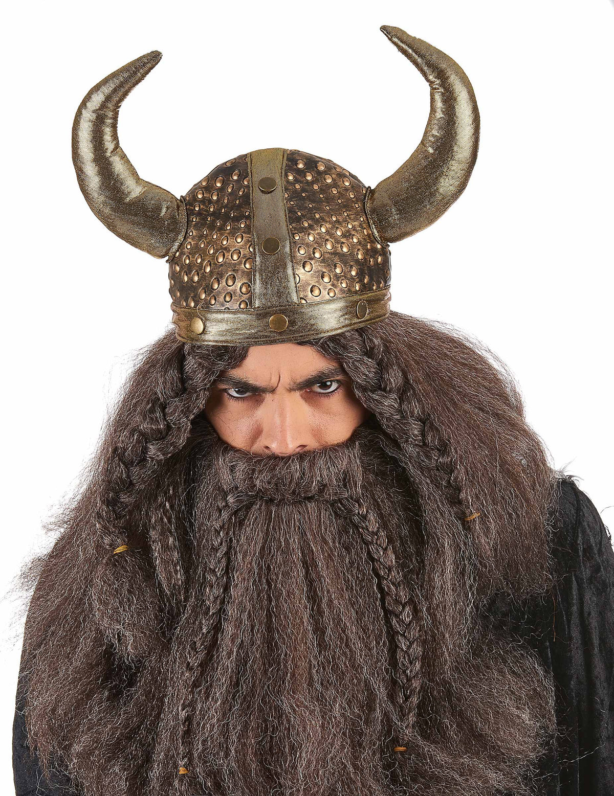 Casque viking pour adulte souple métallisé bronze avec cornes