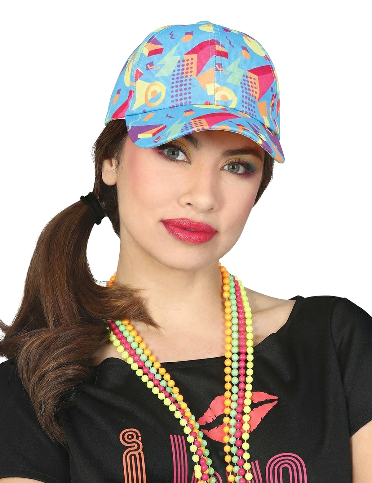 Casquette 80's pour adulte bleu clair à motifs géométriques