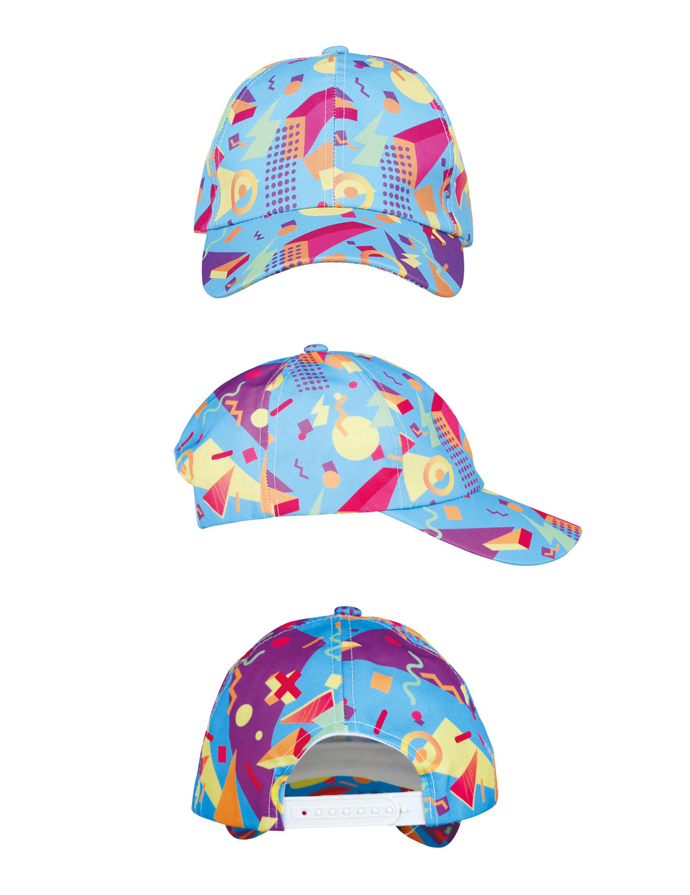 Vues de face, de profil et de dos de la casquette 80's pour adulte