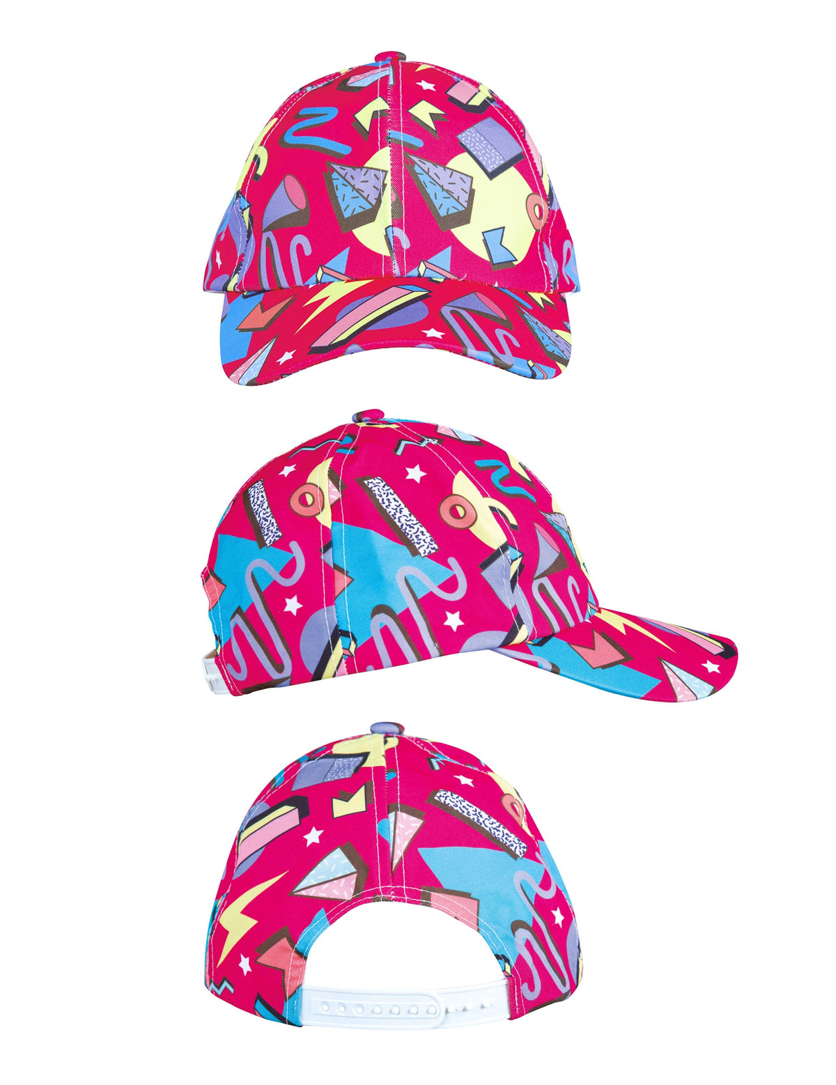 Vues de face, de profil et de dos de la casquette 80's pour adulte