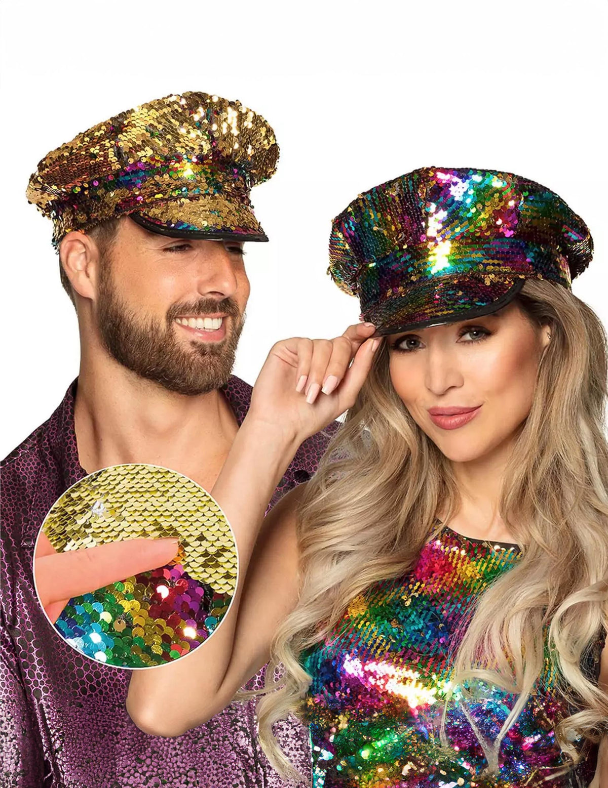 Casquette à sequins réversibles pour adulte arc-en-ciel et or