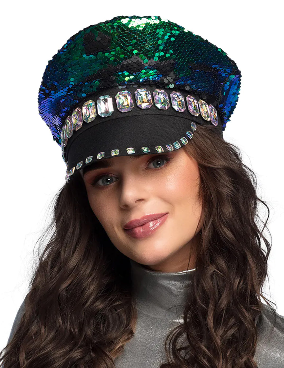 Vue de face de la casquette à sequins réversibles
