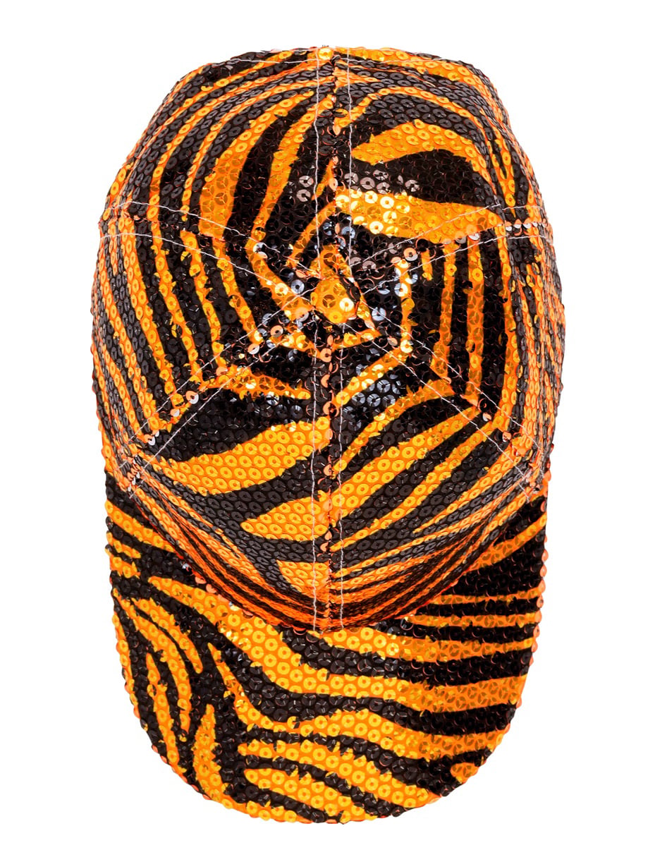 Vue de dessus de la casquette à sequins tigrée