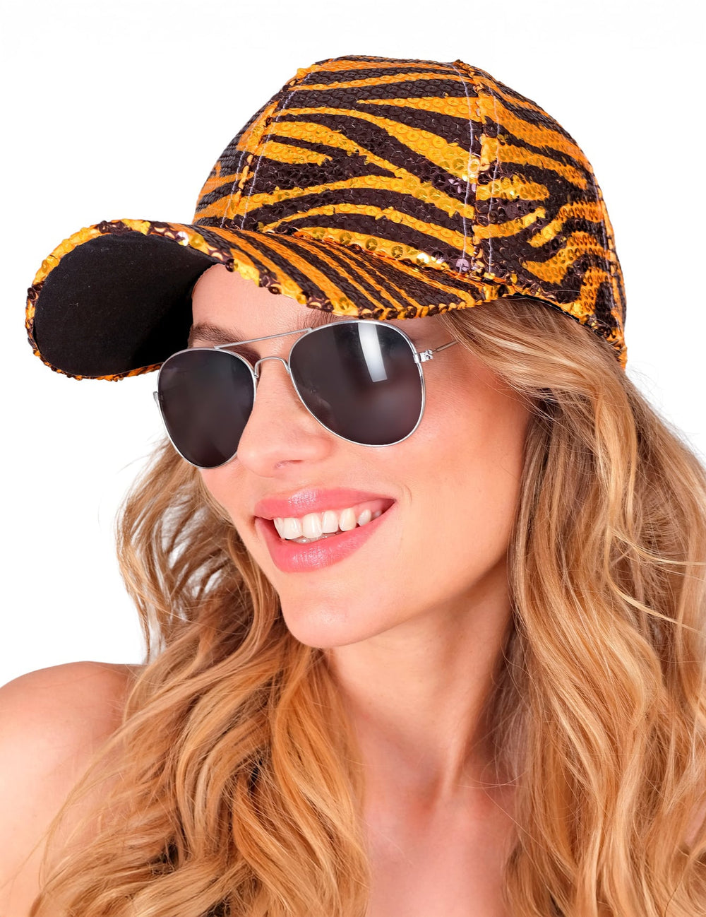 Casquette à sequins tigrée pour adulte orange et noire
