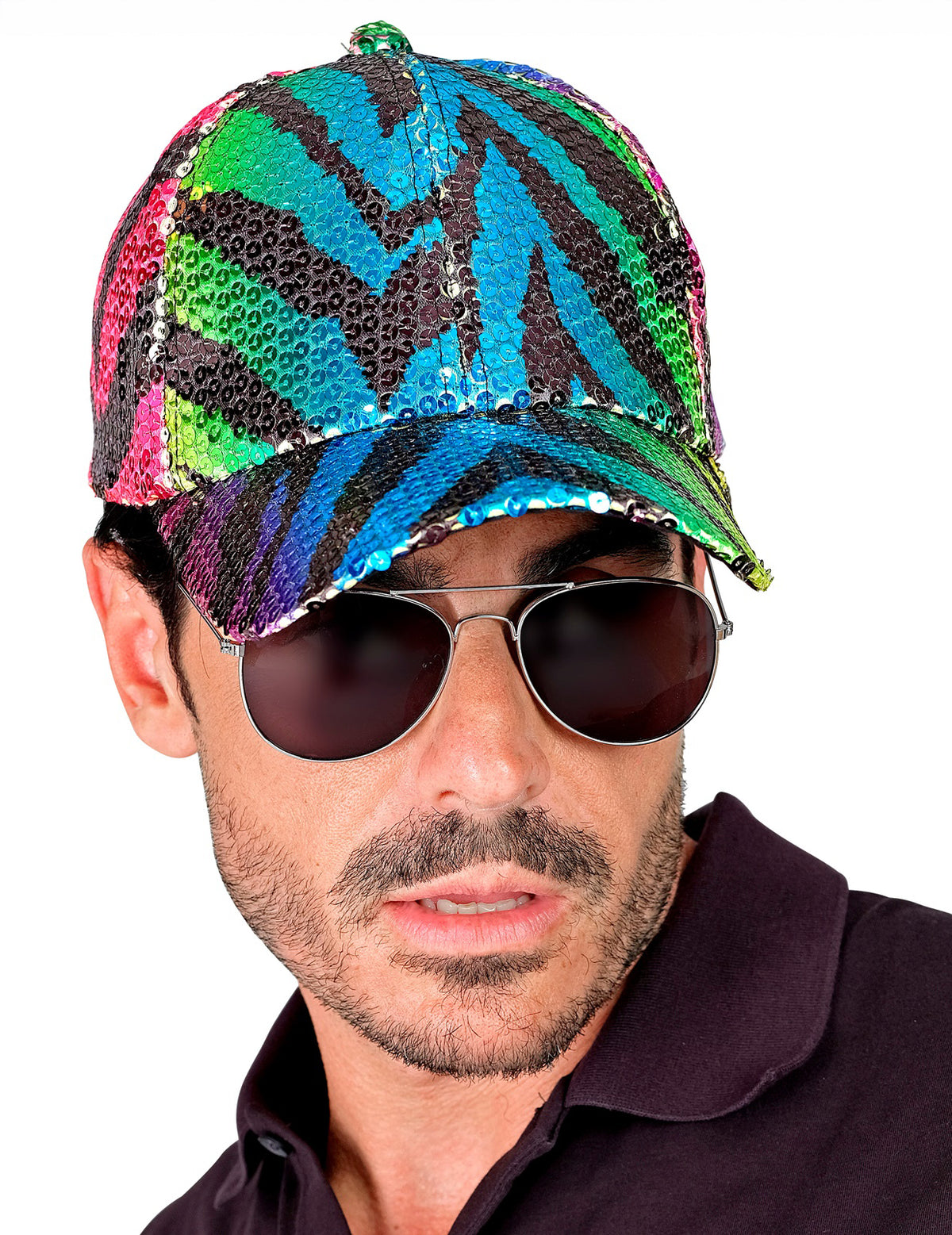 Gorro de tigre com lantejoulas multicoloridas para adultos