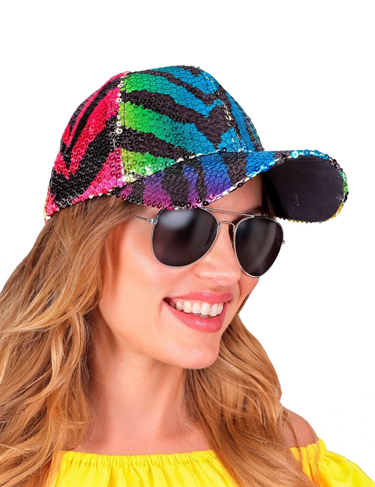 Gorro de tigre com lantejoulas multicoloridas para adultos