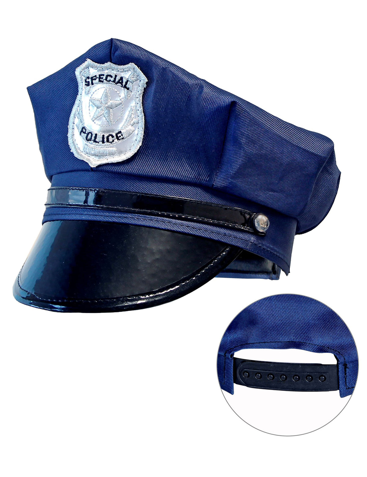 Détail du système de réglage de la casquette ajustable police