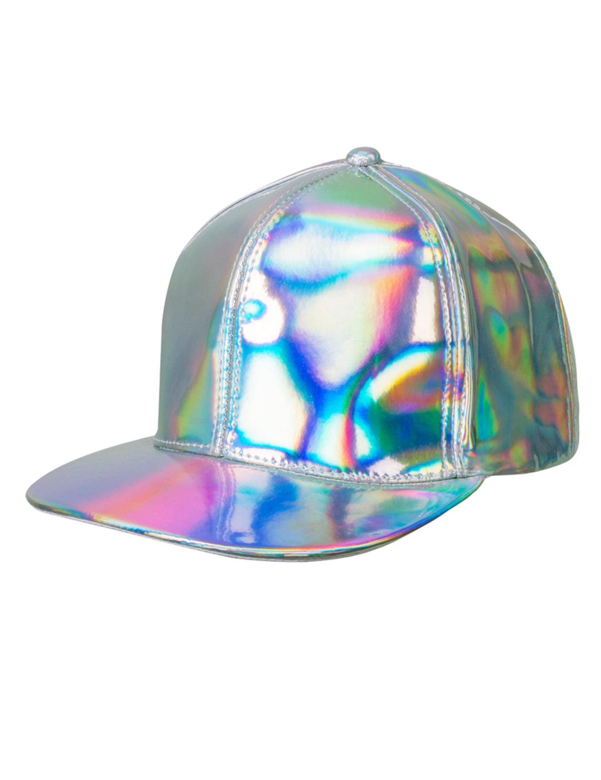 Vue de profil de la casquette argentée iridescente