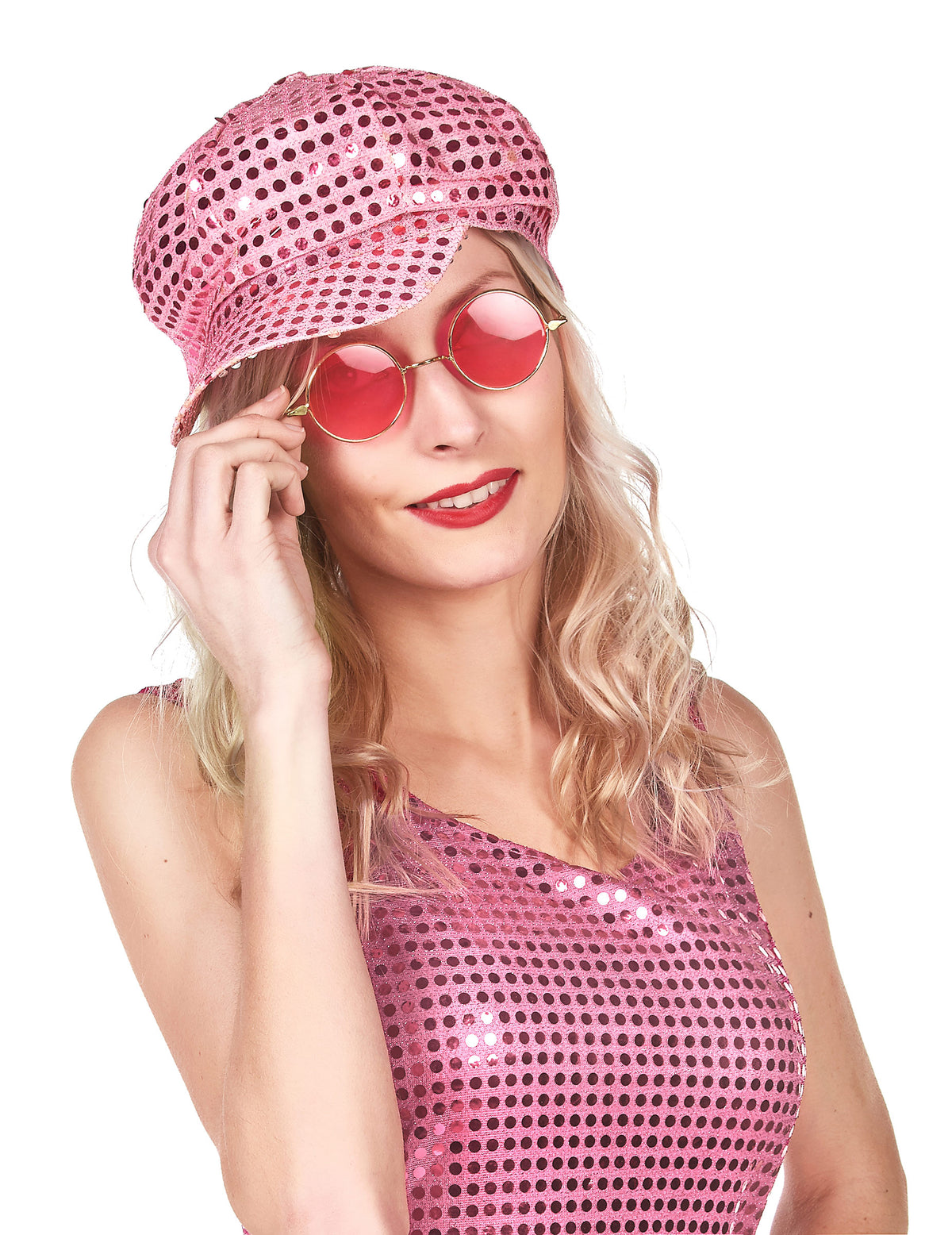 Casquette disco à sequins pour adulte rose