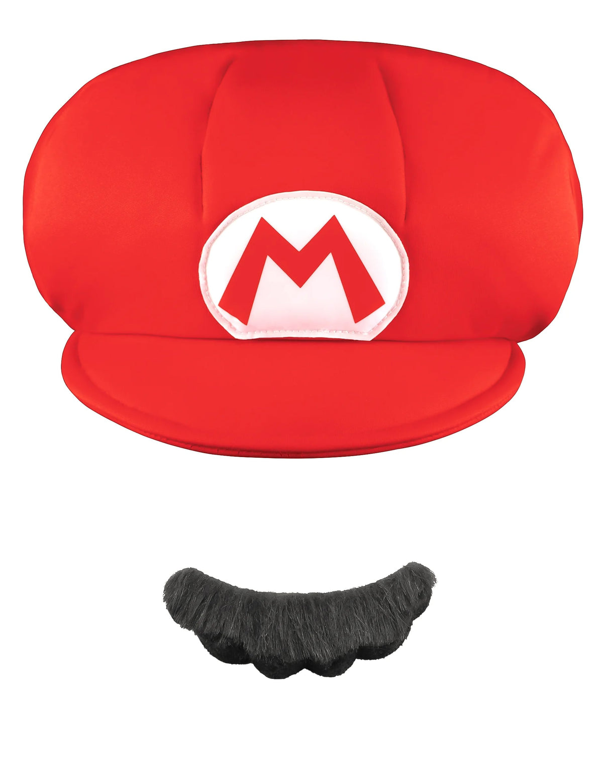 Vue de face de la casquette et moustache Mario pour enfant