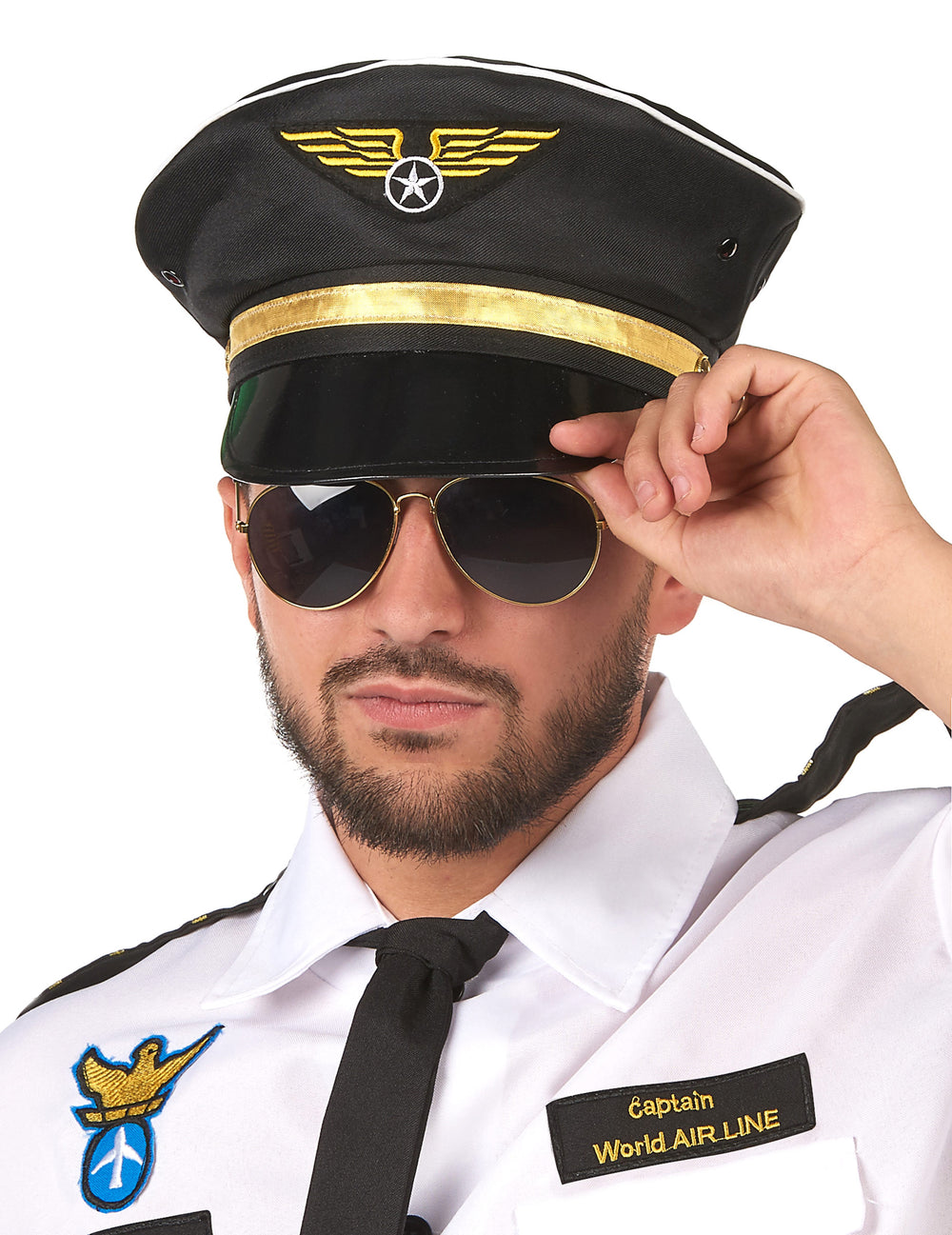Casquette de pilote pour adulte noire et dorée