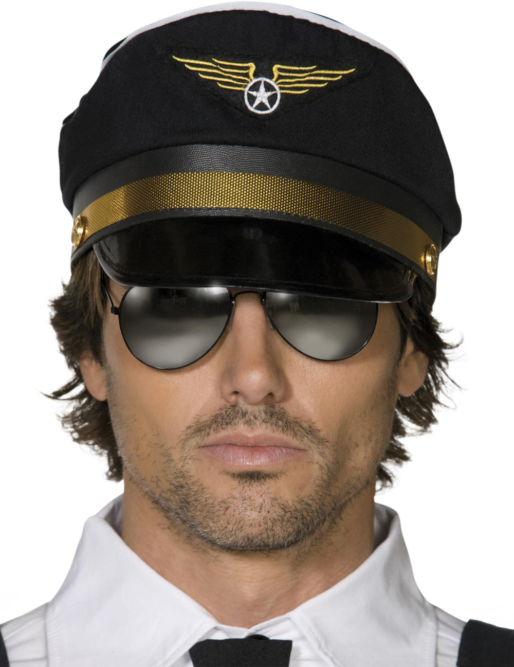 Vue de face avec lunettes aviateur de la casquette de pilote pour adulte