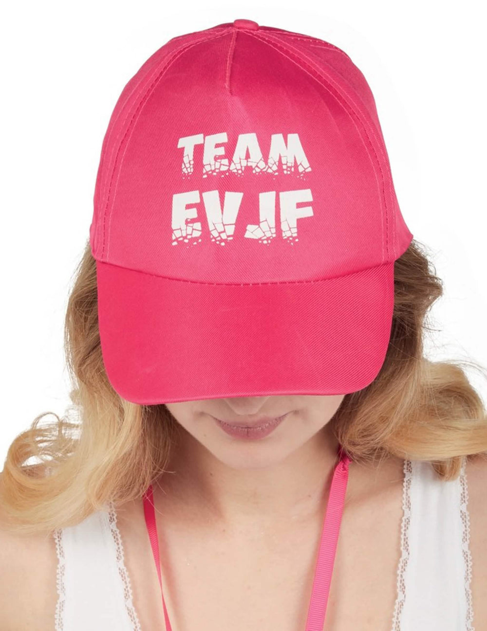 Boné Team EVJF para mulher cor de rosa com inscrição branca