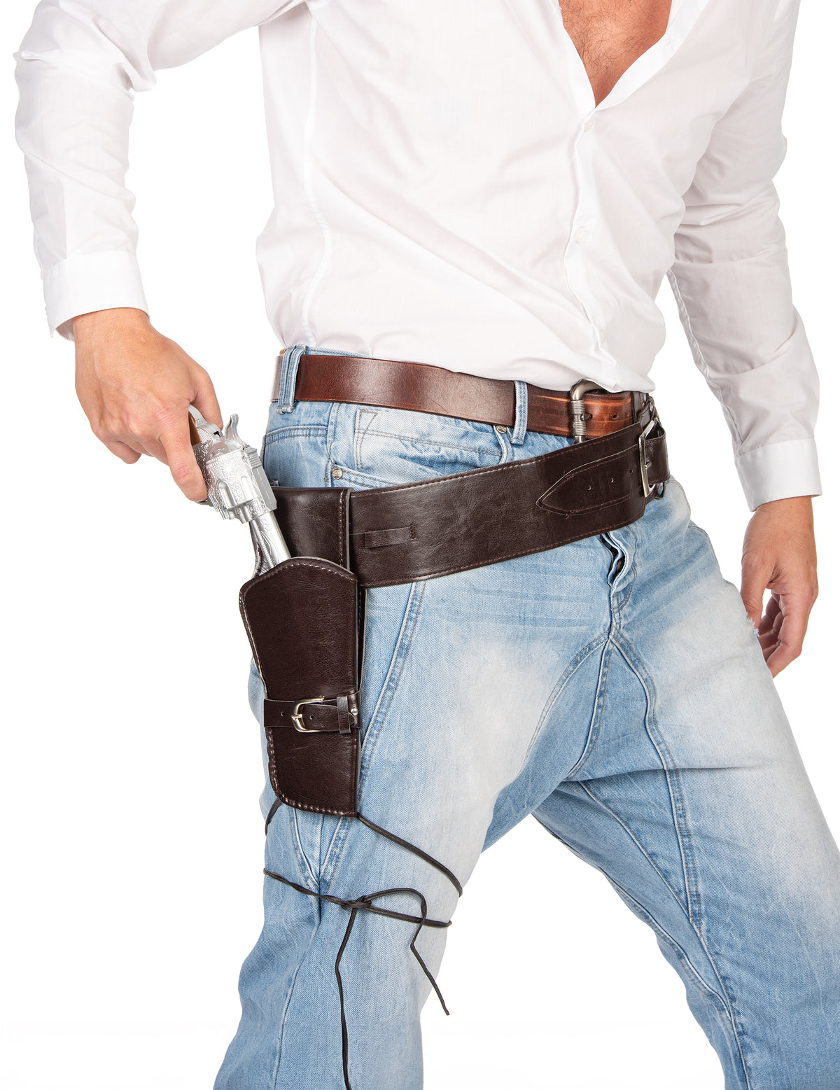 Ceinture avec étui bandit du western pour adulte marron