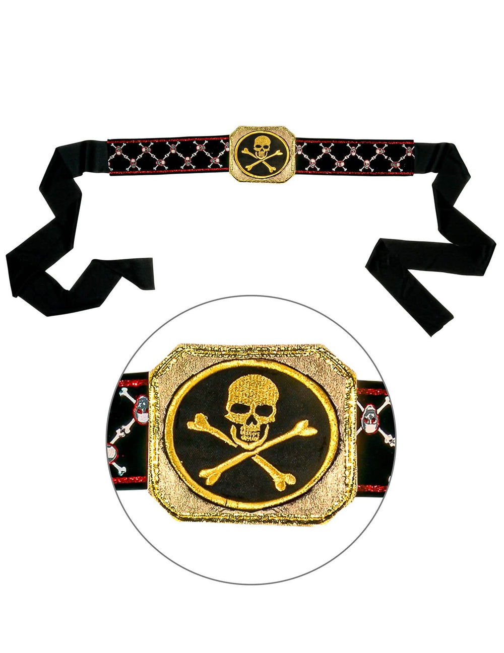 Ceinture pirate pour femme noire avec boucle tête de mort dorée