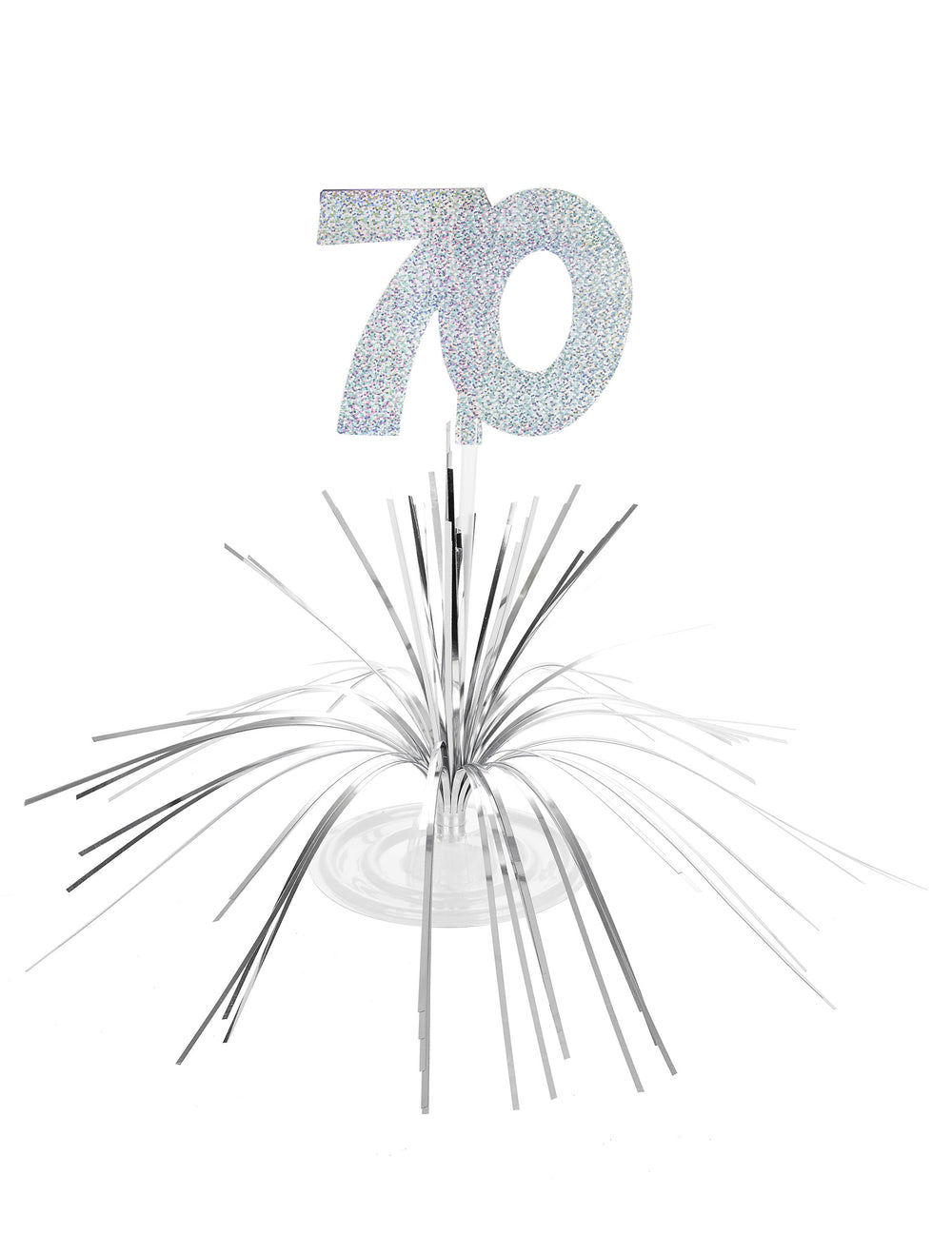 Centre de table 70 ans pour anniversaire argenté scintillant