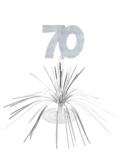 Centre de table 70 ans pour anniversaire argenté scintillant