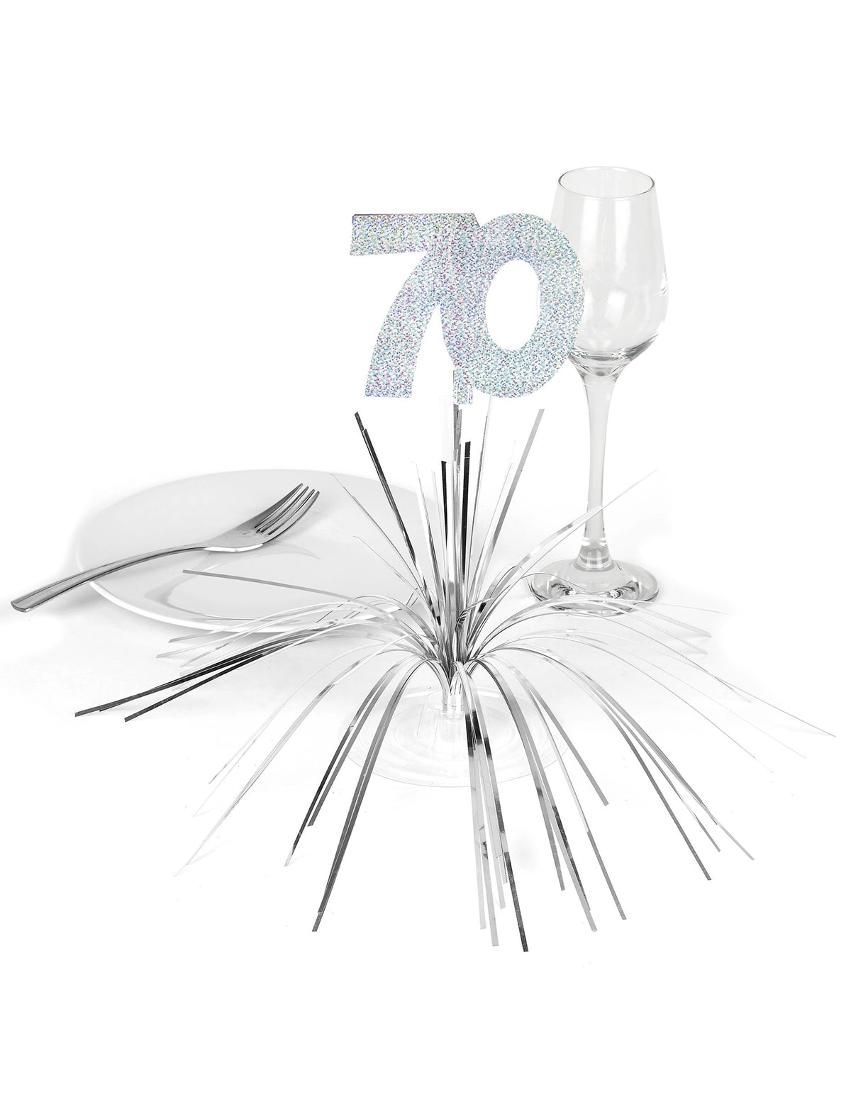 Mise en situation sur une table de fête du centre de table 70 ans